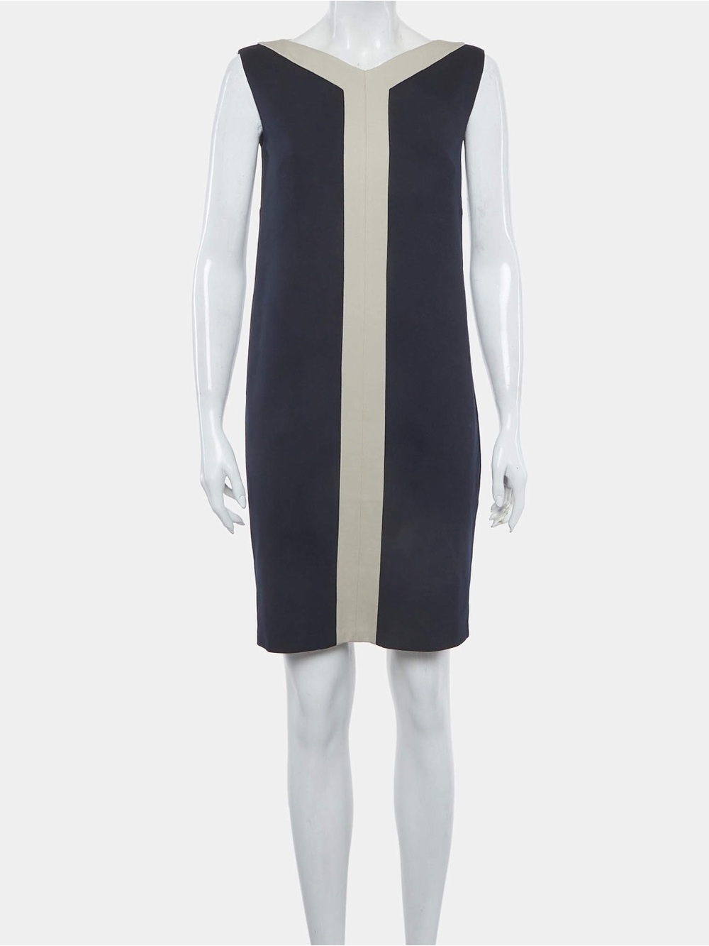 MaxMara Black Sleeveless Midi Dress with Cream Center Stripe
